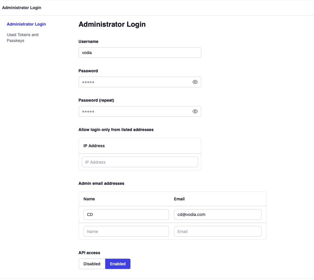 Administrator password settings