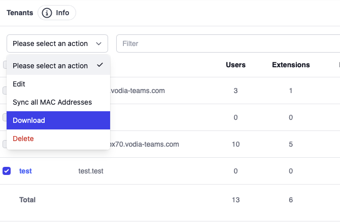 Downloading a tenant