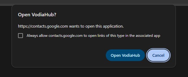 Browser prompt asking to open the VodiaHub application