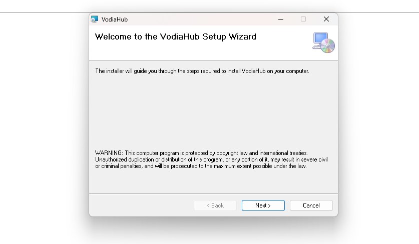 VodiaHub Setup Wizard welcome screen
