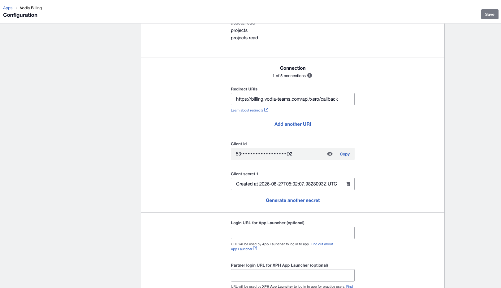 Xero configuration