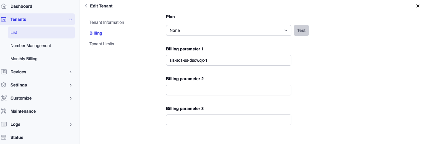 PBX tenant billing parameter