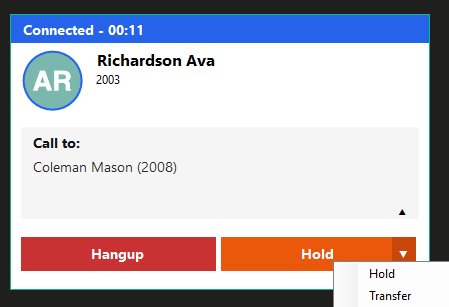 Hold button dropdown showing Hold and Transfer options