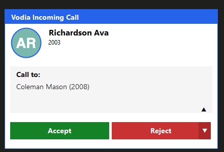 Incoming call pop-up with Accept and Reject buttons